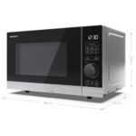 Kuchenka mikrofalowa SHARP YC-PS204AE-S 700W średnica 24.5 cm pojemność 20L EcoMode Auto Defrost Weight Defrost Czarno-srebrny